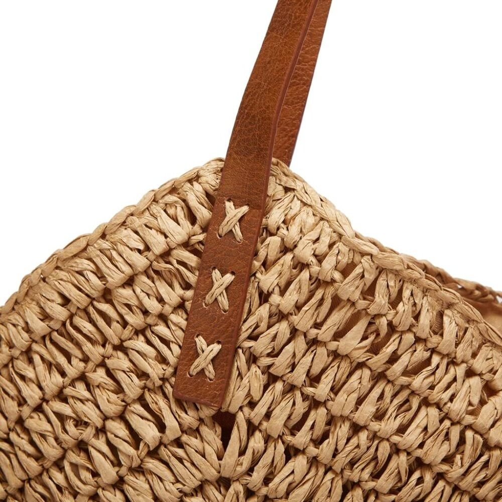 Summer Casual Straw Tote Bag Large Capacity Woven Shoulder Handbag for Summer Be - Picture 5 of 7